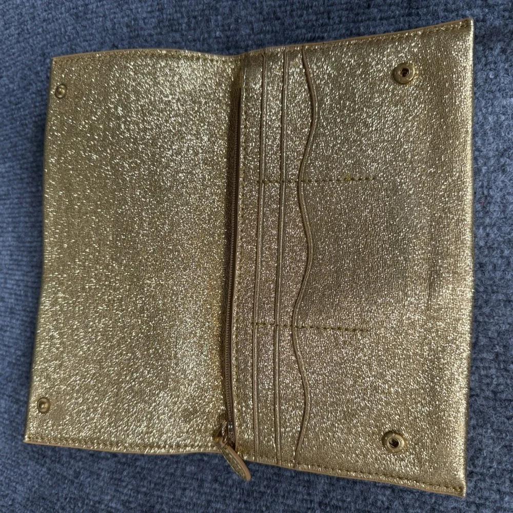 Rebecca Minkoff Foldable Wallet Purse Gold Metallic Inner Pocket Snap Closure